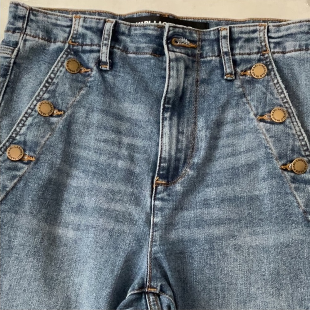 Karl Lagerfeld Blue Denim Jeans with Button Detail - Picture 3 of 6